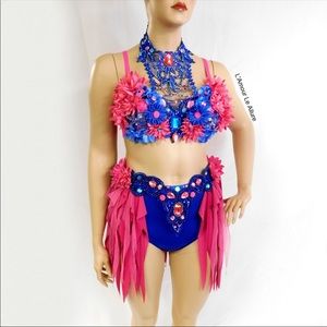 Pink and Blue Bra Top and Skirt Costume